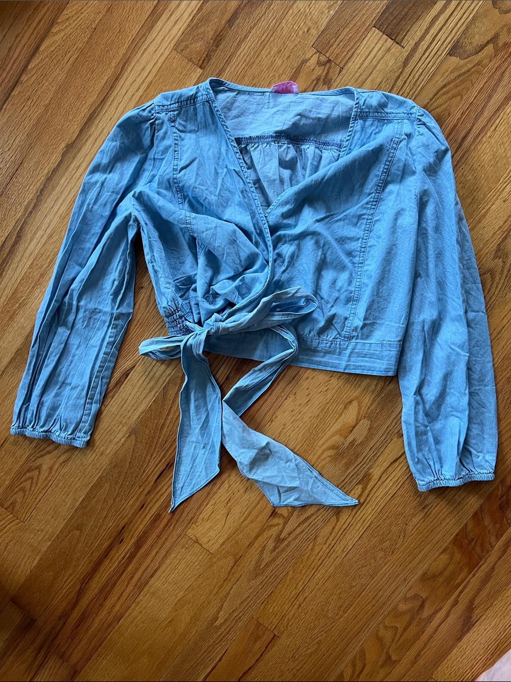 Pink Lily Pastel Blue Top with Pink Logo Tag